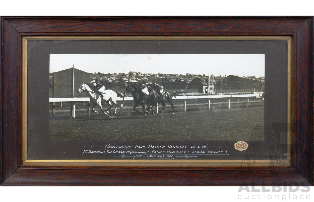 Vintage Winning Post Photograph, the Destroyrer - Canterbury Park Maiden Handicap 1920