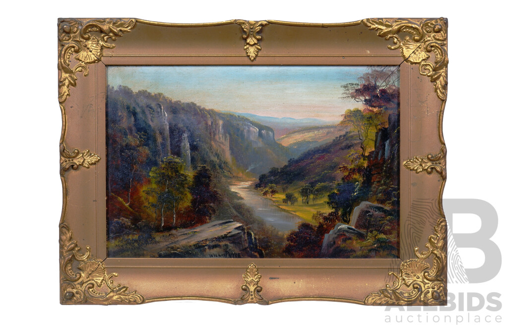 George Willis-Pryce (1866-1949, English), Untitled (Valley View with River), Oil on Card