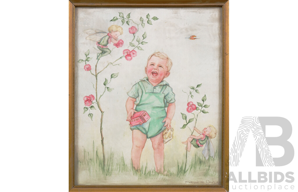 Marijke De Geus (1917-2007), Infant with Fairies 1950, Watercolour