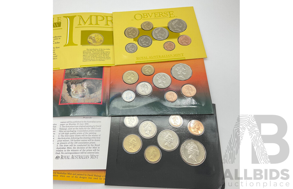 Australian RAM UNC Seven Coin Sets 1988, 1989, 1990