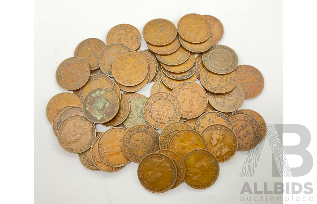 Australian KGV Pennies Including 1911 - Approx 60 Coins