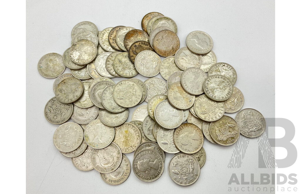 Australian Post 1945 Silver Sixpence Coins .500 - Approximately 70