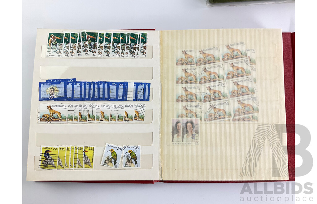 Four Vintage Stamp Albums of International and Australian Cancelled Stamps Including Predecimal