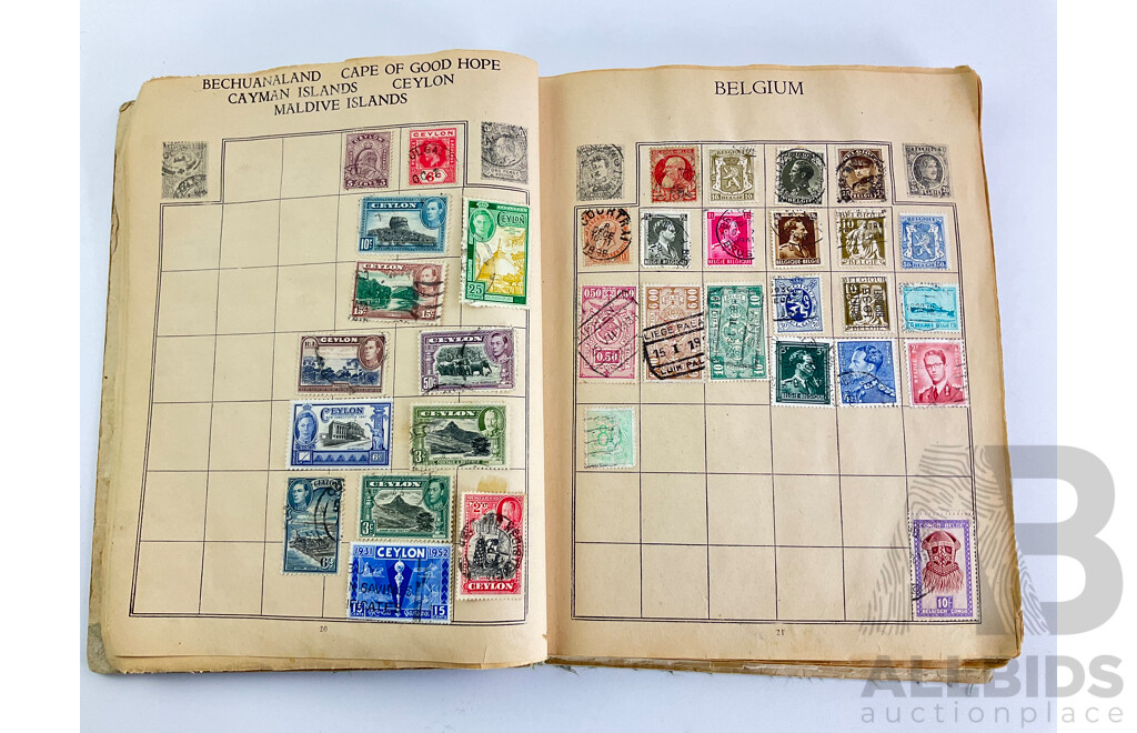 Four Vintage Stamp Albums of International and Australian Cancelled Stamps Including Predecimal