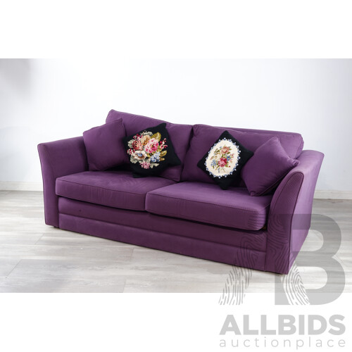 Purple Fabric Upholstered Two Seater Pull Out Sofa Lounge