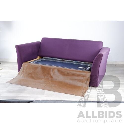 Purple Fabric Upholstered Two Seater Pull Out Sofa Lounge