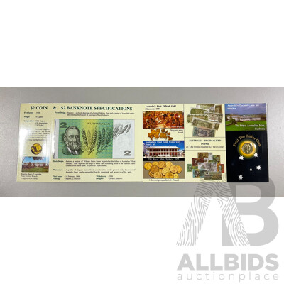 Australian 1988 Two Dollar Last Note, First Coin Folder - 1985 Note LGF817599