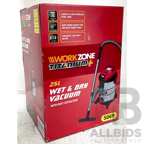 Workzone Titanium+ Wet & Dry Vacuum 1250 W 25 L - New