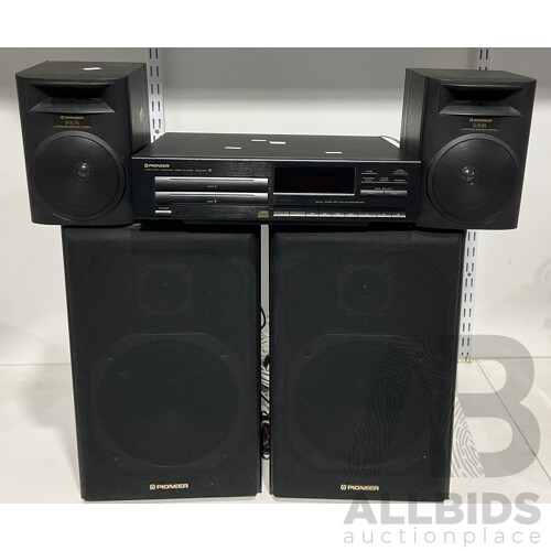 Pioneer Twin-Tray Compact Disc Player PD-Z72T Alongside a Pair of Pioneer S-X7A Surround Speakers and Pair of Larger Pioneer S-Z72 Speakers