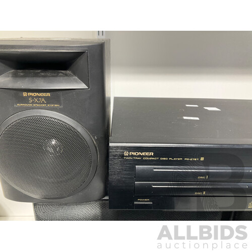 Pioneer Twin-Tray Compact Disc Player PD-Z72T Alongside a Pair of Pioneer S-X7A Surround Speakers and Pair of Larger Pioneer S-Z72 Speakers