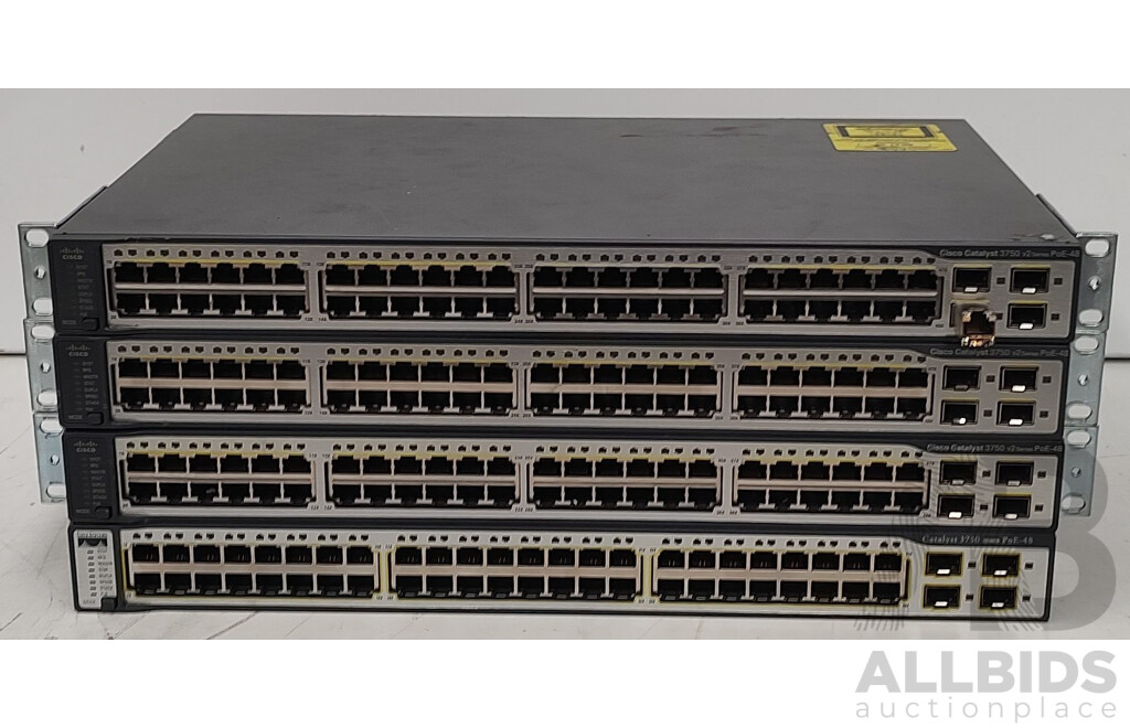 Cisco Catalyst 3750 Series 48-Port Fast Ethernet PoE Switches - Lot of Four