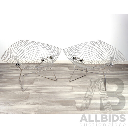 Pair of Nice Replica Harry Bertoia Diamond Chairs