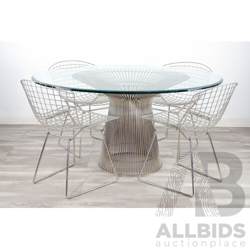 Nice Replica Warren Platner Platner Dining Table with Four Replica Harry Bertoia Wire Chairs