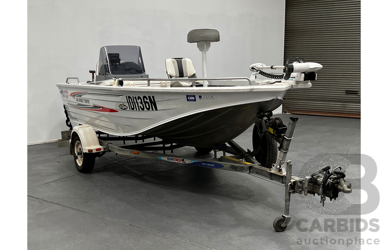 Quintrex 435 Hornet Trophy Boat and 8/2007 Telwater Boat Trailer - Boat VIN: AUTRX94349H708, Rego: IDI136N - Trailer VIN: 6HWB0ATRL7C194349, Rego: T1817D