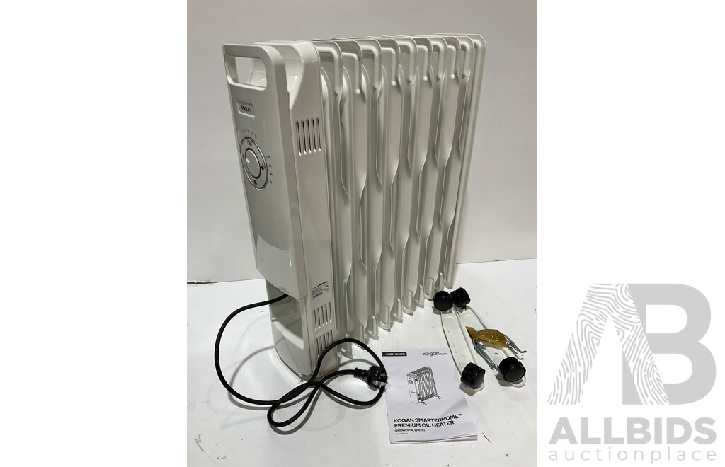 KOGAN  SmartHome Premium Oil Heater 2400W, 11 Fin, White - Broken Plug Cover - Estimated ORP $159.99