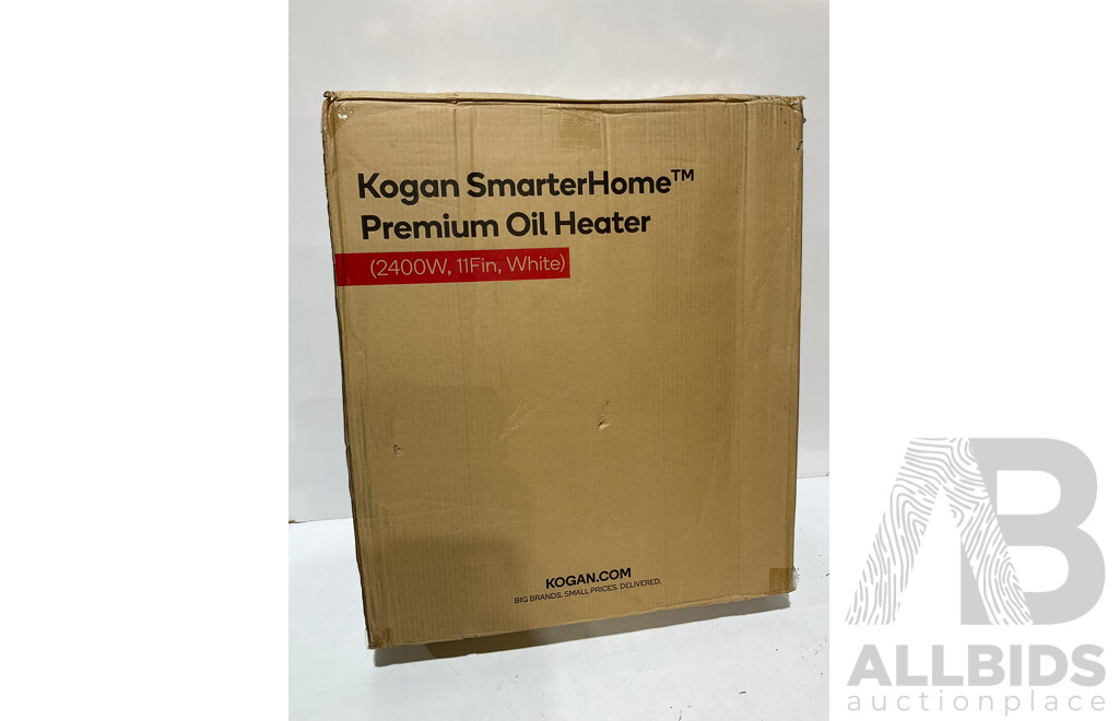 KOGAN  SmartHome Premium Oil Heater 2400W, 11 Fin, White - Broken Plug Cover - Estimated ORP $159.99