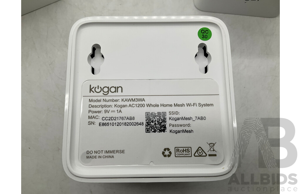 Kogan AC1200 Whole-Home Mesh WiFi 3 Pack - ORP $249.99