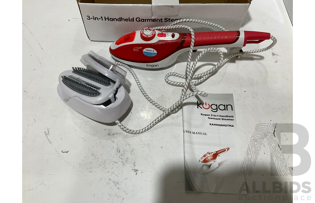 ESTELLE Hair Dryer, KOGAN Mini Led Air Cooler and KOGAN 3 in 1 Handheld Garment Steamer - Lot of 3 - Estimated ORP $299