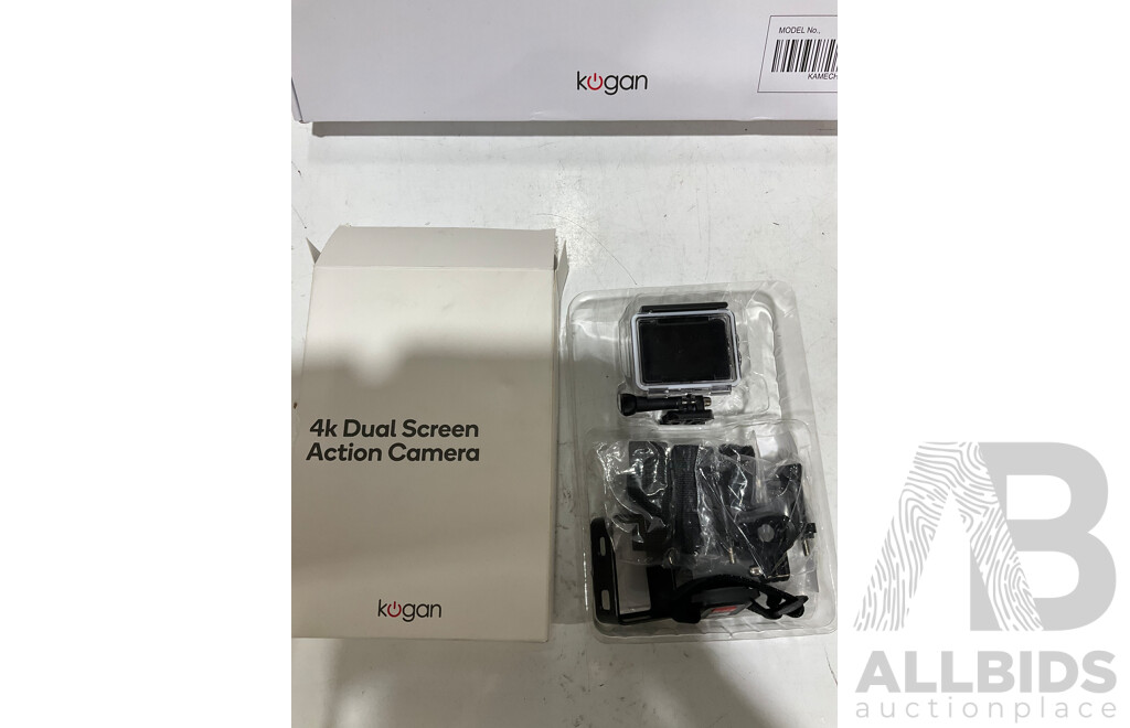 KOGAN Keyboard, Laptop Stand, FOXTEL NOW, 4k Dual Screen Action Camera  - Lot of 4 -  Estimated ORP $299.99