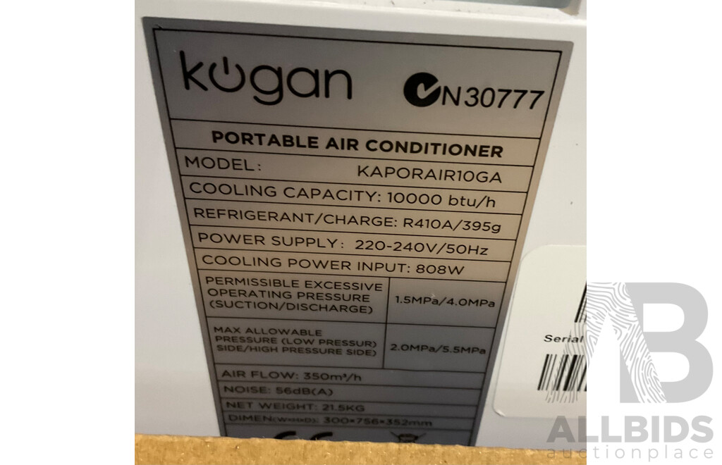 KOGAN Portable Air Conditioner 10000 BTU - ORP $329.00