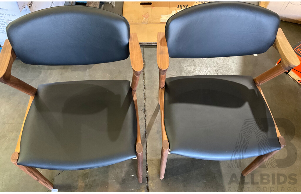 MATT BLATT Set of 2 Kai Chairs Replica (Walnut Frame/Black Leather) (MBKAI2DCBWA) - ORP $569.00