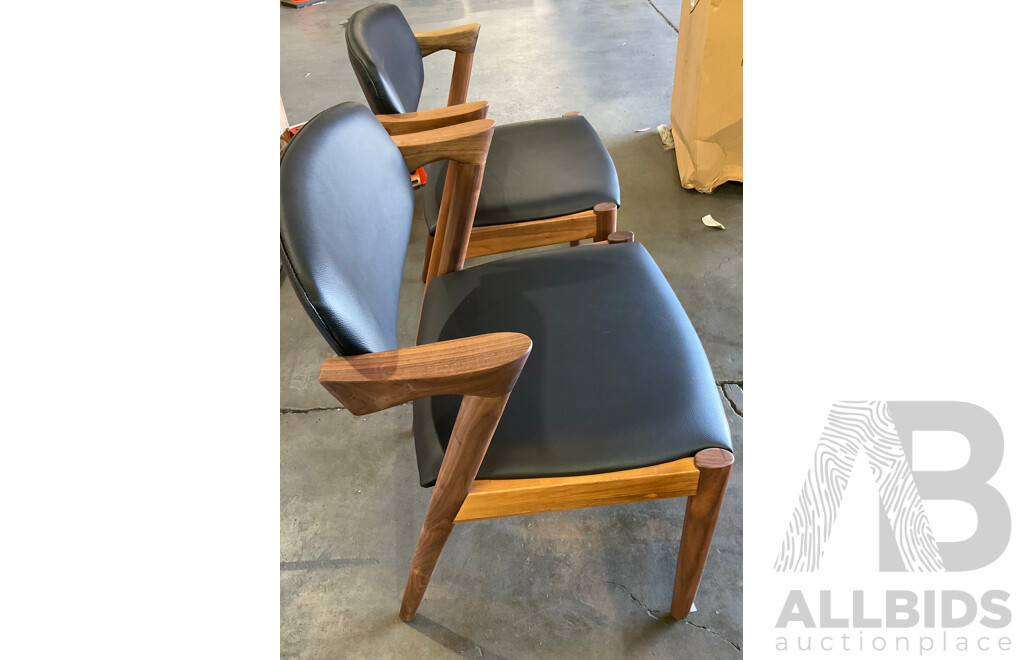 MATT BLATT Set of 2 Kai Chairs Replica (Walnut Frame/Black Leather) (MBKAI2DCBWA) - ORP $569.00