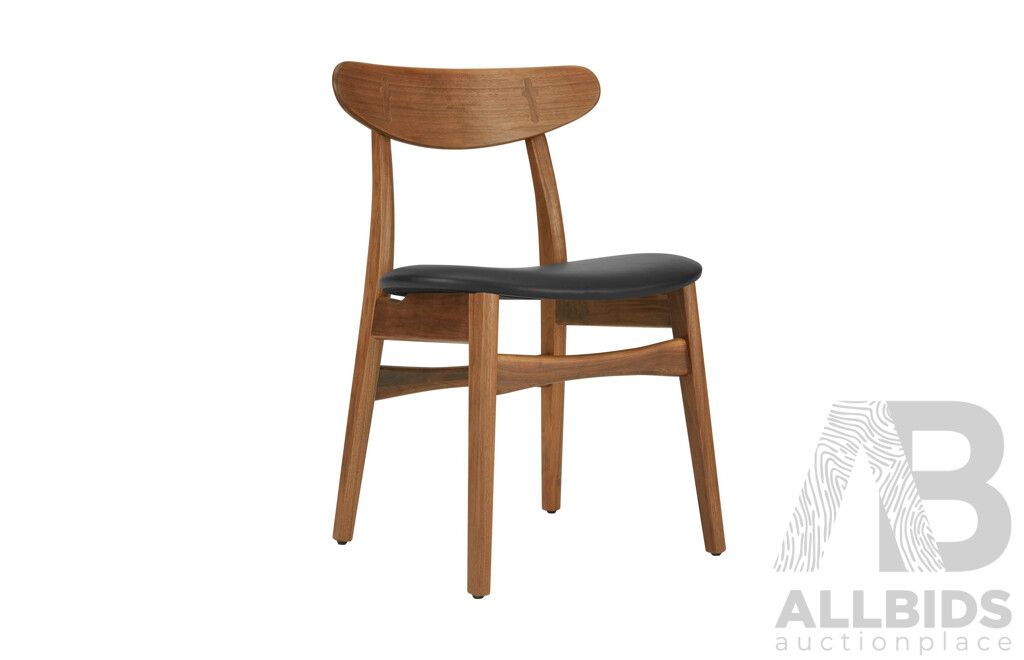 MATT BLATT Set of 2 Asger Dining Chairs (Walnut Frame, Black Leather) - Estimated ORP $399.99