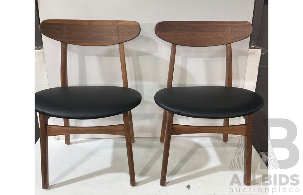 MATT BLATT Set of 2 Asger Dining Chairs (Walnut Frame, Black Leather) - Estimated ORP $399.99