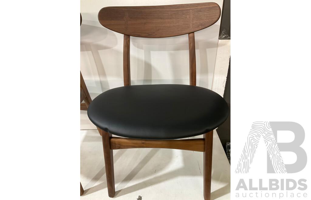 MATT BLATT Set of 2 Asger Dining Chairs (Walnut Frame, Black Leather) - Estimated ORP $399.99