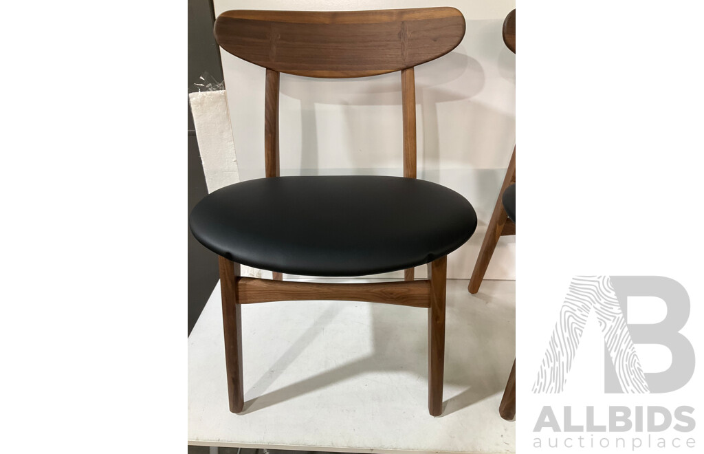 MATT BLATT Set of 2 Asger Dining Chairs (Walnut Frame, Black Leather) - Estimated ORP $399.99