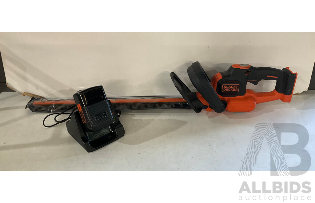 BLACK & DECKER Batery Charger and 36V Battery, Black & Decker Hedge Trimmer - Estimated ORP $299