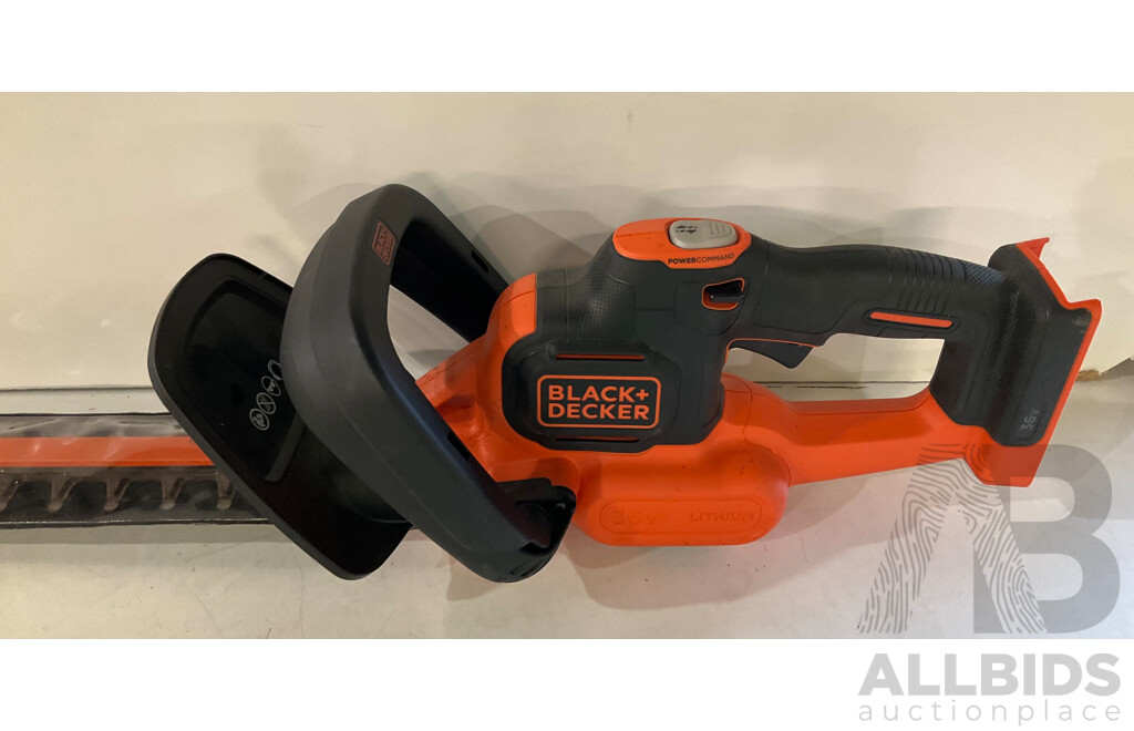 BLACK & DECKER Batery Charger and 36V Battery, Black & Decker Hedge Trimmer - Estimated ORP $299