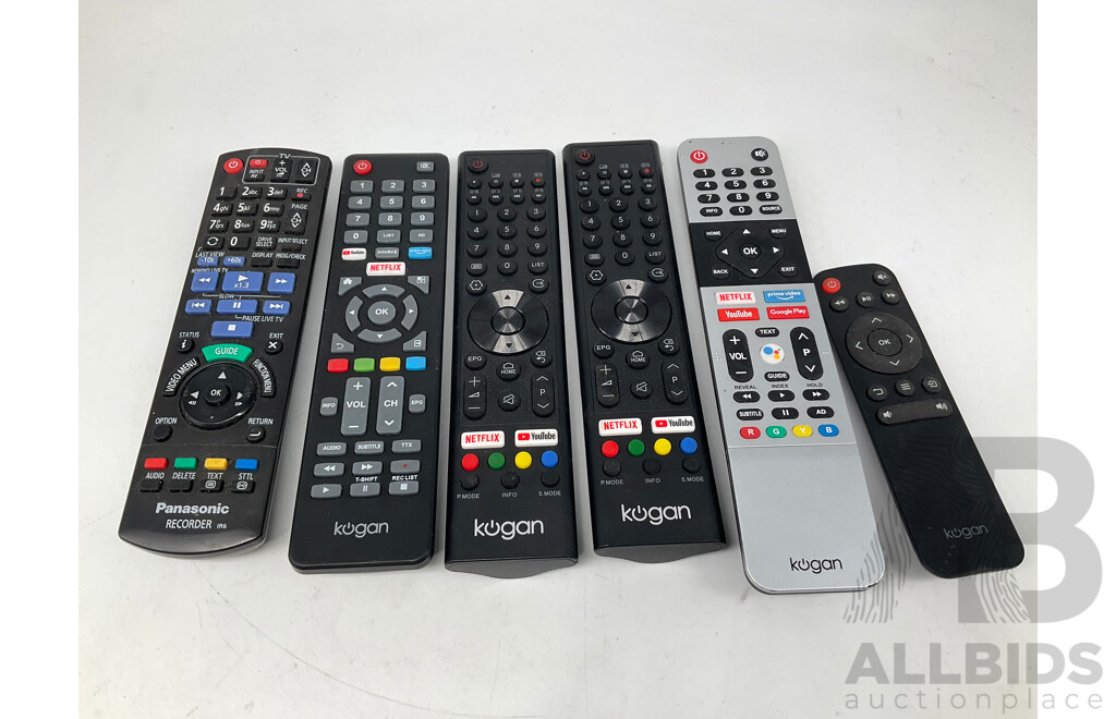 KOGAN Assorted TV Remote Control  - Lot of 6 - Estimated ORP $199