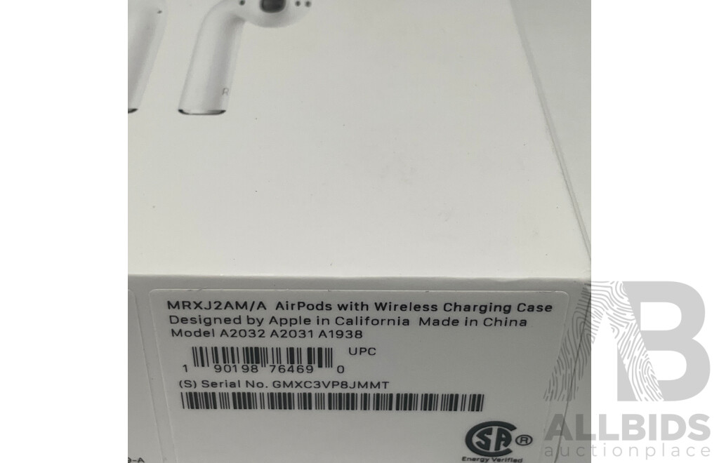 APPLE (MRXJ2AM/A) AirPods Generation 2 With Wireless Charging Case  ORP $500.00
