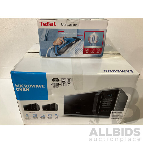 Bulk Lot - Samsung MS23K3513AS 23L 800W Microwave and Tefal FV4093 Ultraglide Iron - Total ORP $229.98