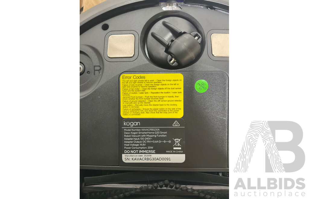 KOGAN G30 ROBOT VACUUM - Estimated ORP $249