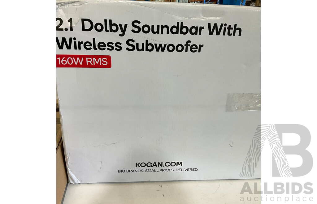 KOGAN 2.1 Dolby Soundbar With Wireless Subwoofer 160W RMS & Full Motion Gaming Monitor Mount - Lot of 2 - Estimated Total ORP $228.00