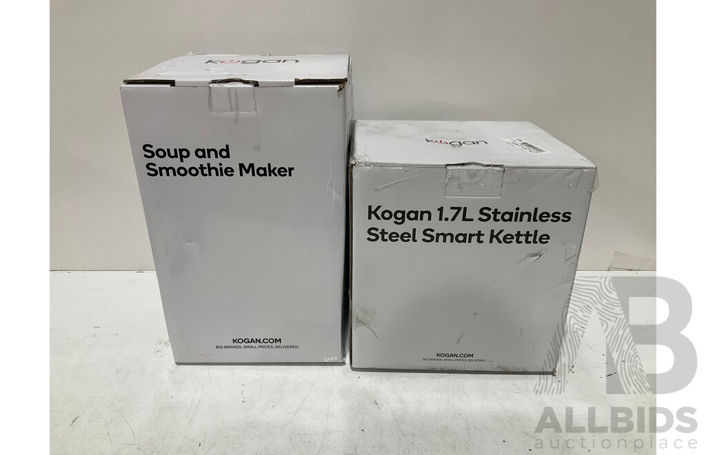 KOGAN 1.7L Stainless Steel Smart Kettle, Soup and Smoothie Maker  - Lot of 2 Estimated ORP $200