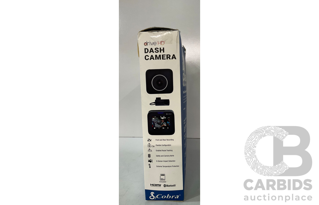 COBRA (CCDC4500AUS) Drive HD Dual View Dash Cam - WINPLUS (AC56388AU-60) 12V Car Jump Starter & Portable Power Bank - RAINX Auto Cover (M) - Lot of 3 - Estimated Total ORP $299.99