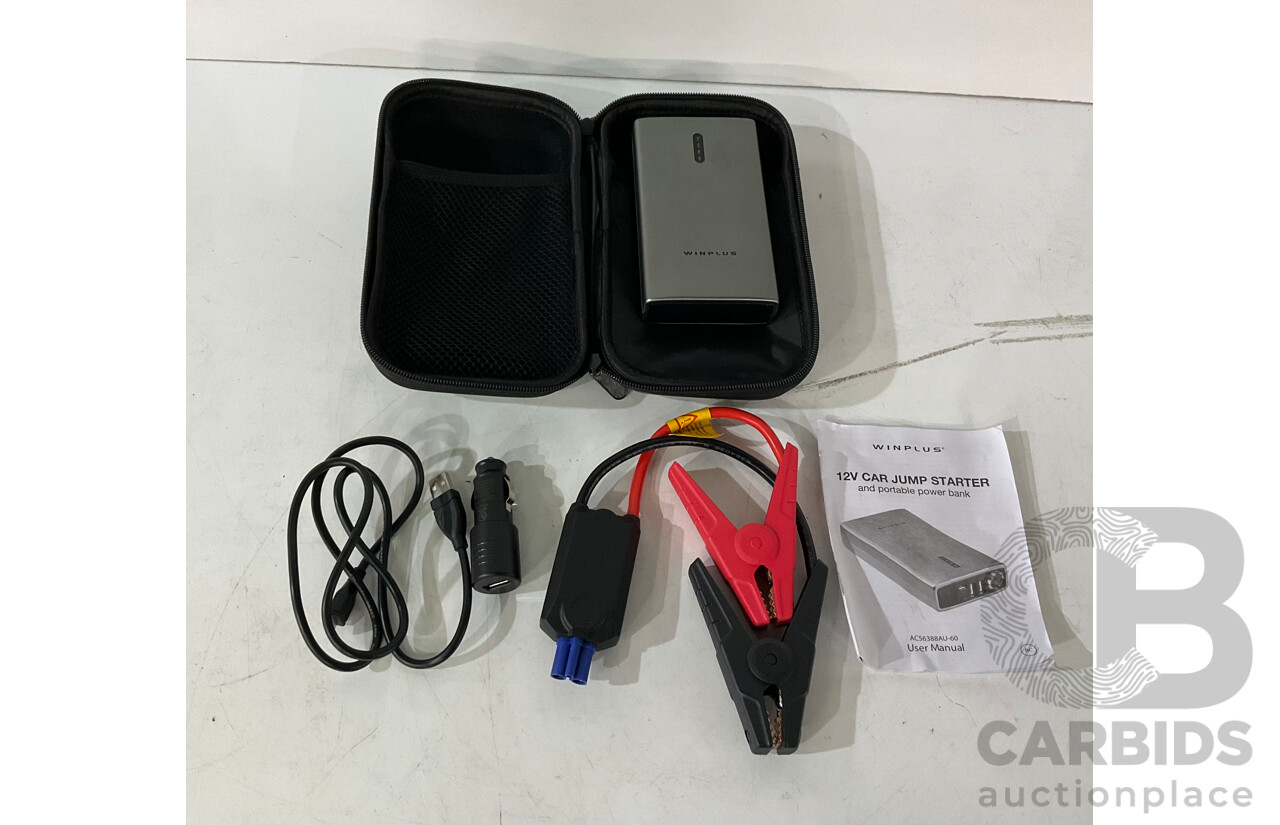 COBRA (CCDC4500AUS) Drive HD Dual View Dash Cam - WINPLUS (AC56388AU-60) 12V Car Jump Starter & Portable Power Bank - RAINX Auto Cover (M) - Lot of 3 - Estimated Total ORP $299.99