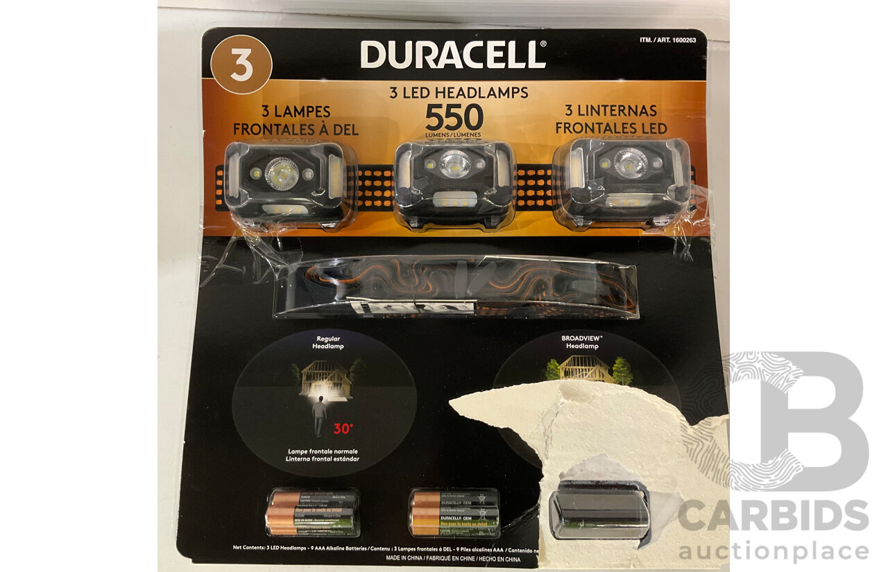 WINPLUS (AC56388AU-60) Car Jump Start, DURACELL (1356899) 2 Pack Led Lantern, DURACELL (1600263) 3 Pack Head Lamps - LOT of 3 - ESTIMATED ORP $195
