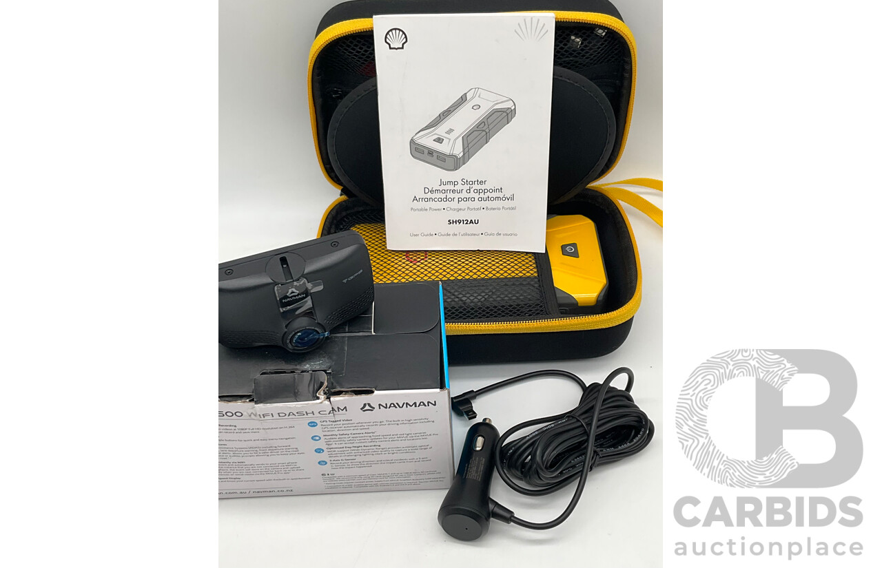 MIVUE (AA00C500) C500 WiFi Dash Cam / SHELL 1200mAH Jump Starter & Power Bank USB Phone Battery Charger - Lot of 2 - Total ORP $354.99