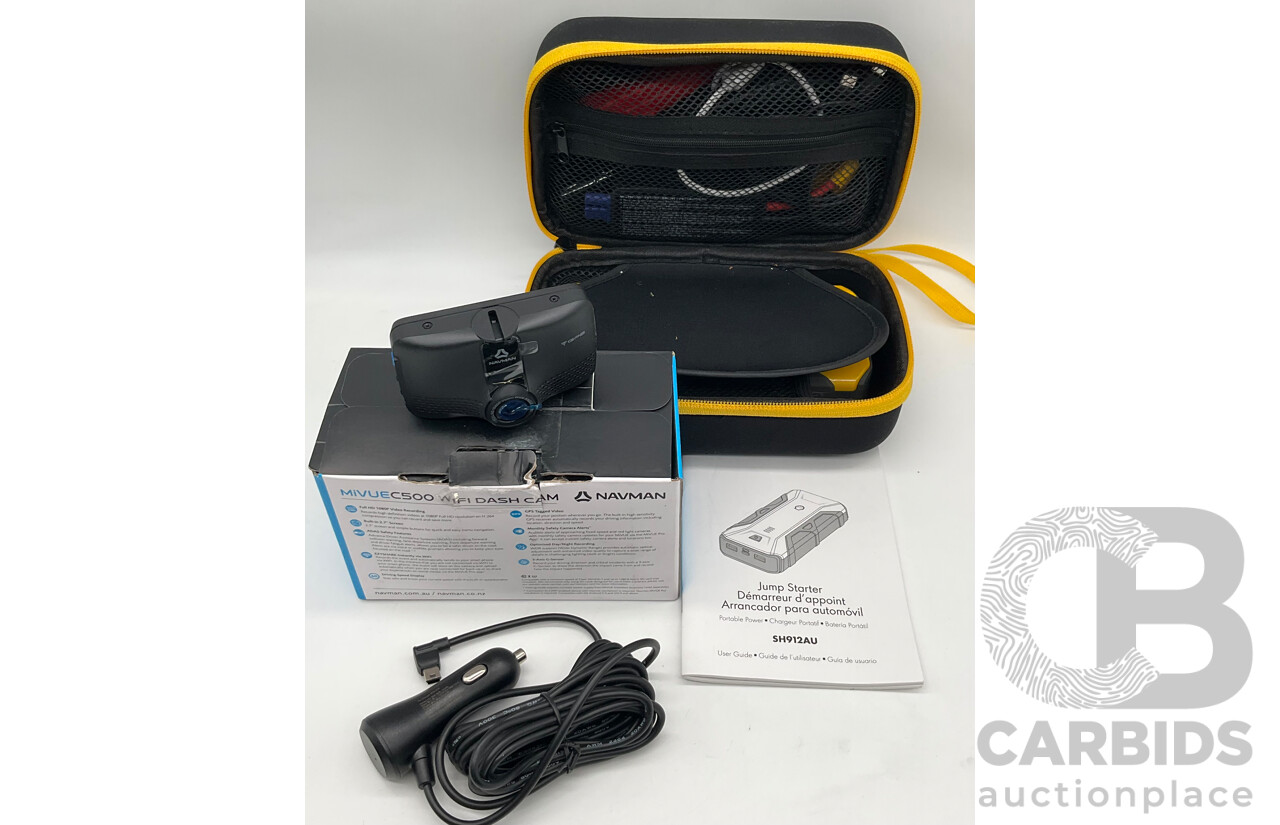 MIVUE (AA00C500) C500 WiFi Dash Cam / SHELL 1200mAH Jump Starter & Power Bank USB Phone Battery Charger - Lot of 2 - Total ORP $354.99