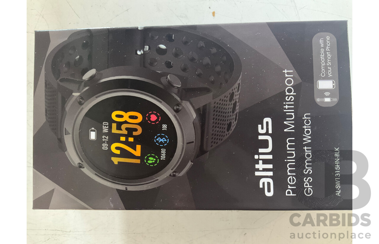 NAVMAN GPS - Altius Premium Multisport Gps Smart Watch - MOOCHIES Smart Watch - CYGNETT Phone Holder (Lof of 4) Estimated ORP $500