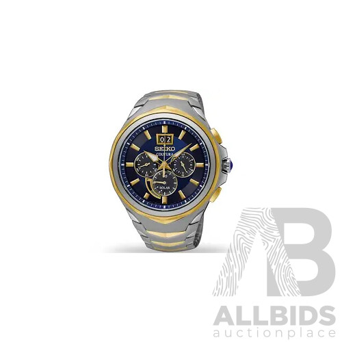 Seiko V194 Coutura Perpetual Solar 46mm Blue Dial Watch Orp 725.00