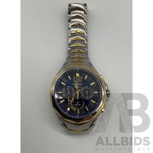 Seiko (V194) Coutura Perpetual Solar 46mm Blue Dial Watch - Orp $725.00