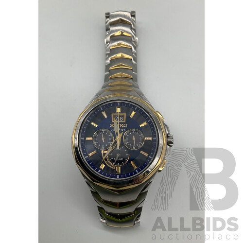 Seiko (V194) Coutura Perpetual Solar 46mm Blue Dial Watch - Orp $725.00