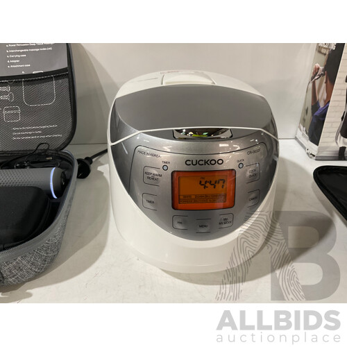 CUCKOO CR-0632F | 6-Cup (Uncooked) Micom Rice Cooker,  WAHL (WA09243-6612) Complete Cut Pro Hair Clipper, Detail Trimmer & Personal Trimmer, Deep Tissue Percussion PRO Massage Gun With Case - Lot of 3 - Total ORP $393.00