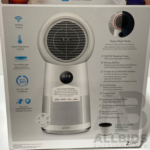BREVILLE (LPH708WHT2JAN1) the AirRounder™ Plus Connect 3-in-1 Heating & Cooling Purifier - ORP $599.00