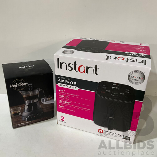 LEAF & BEAN Electric Espresso Maker Electric Espresso Maker, INSTANT Vortex Mini Air Fryer 2L - LOT of 2 - ORP $208.90